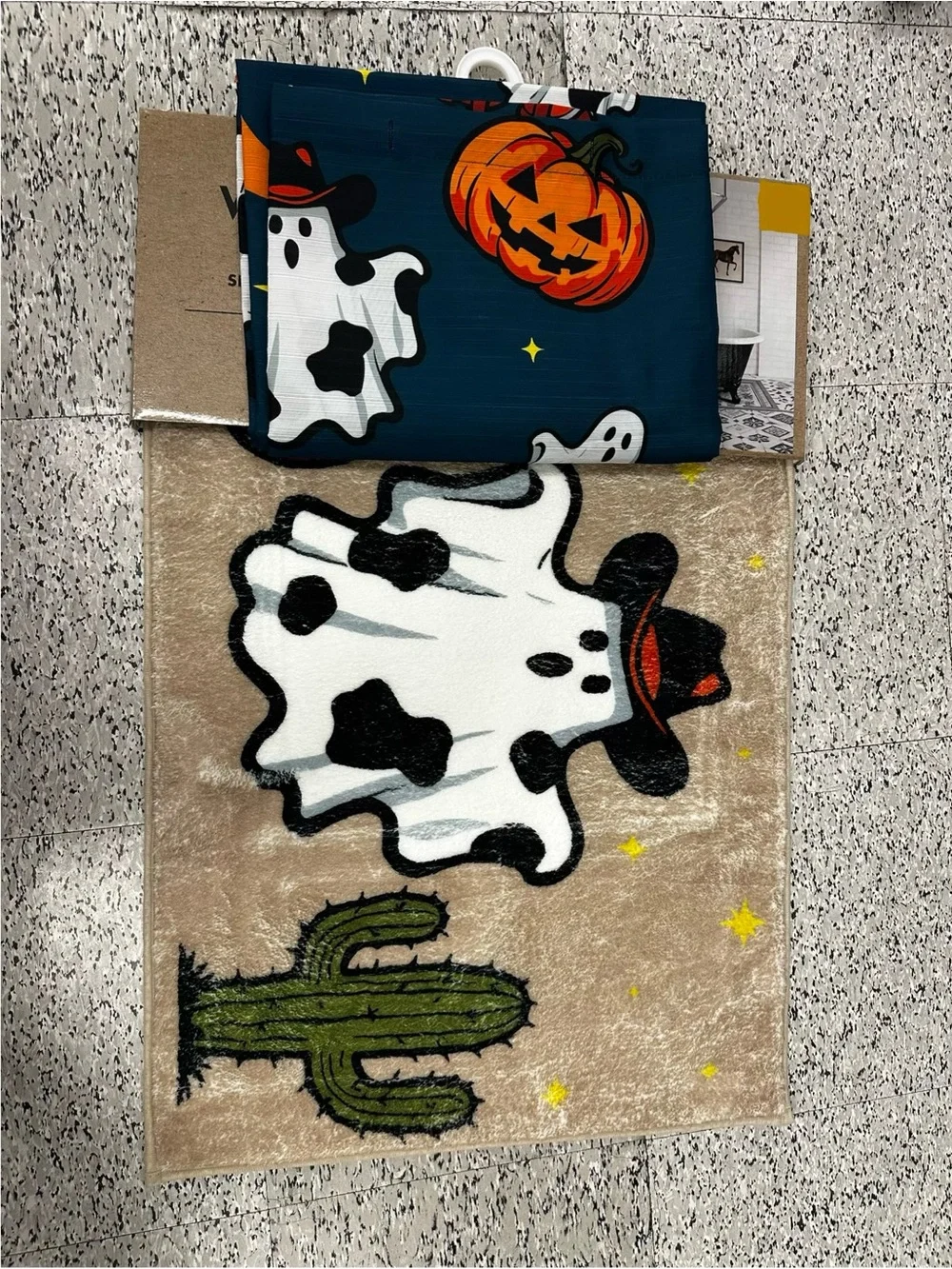 Ghost Pumpkins Blue Shower Curtain & Bath Rug Set - Wrangler NWT